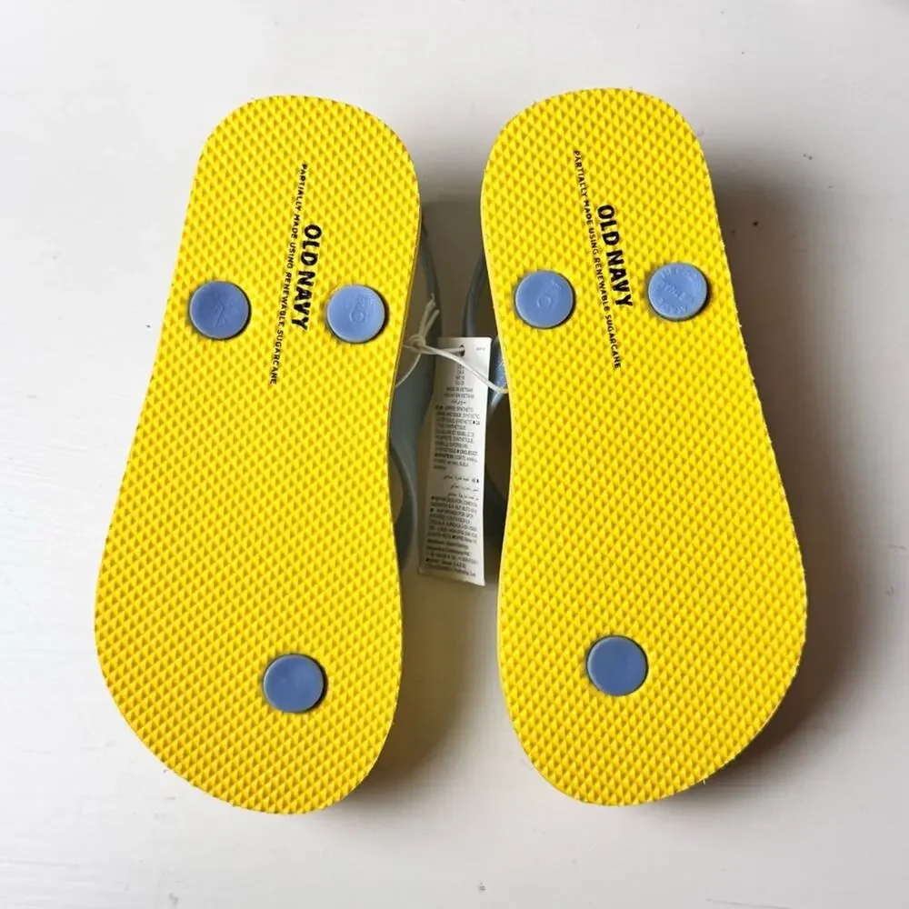 Kids Flip Flops with Shark Print - Blue and Yellow